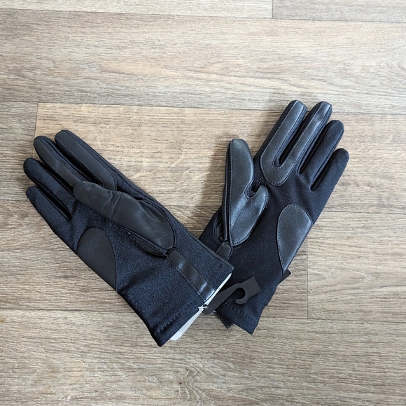 NWT Isotoner Signature Smart Touch Leather Black Gloves Women S/M - Picture 2 of 2